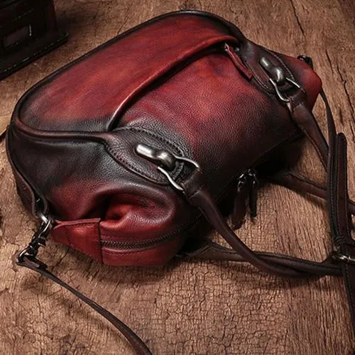 13" Vintage Leather Handbag Retro Shoulder Handbag Purse Western Leather Purses