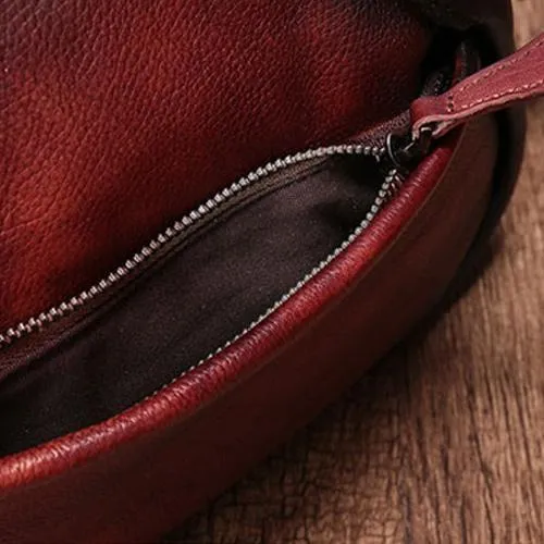 13" Vintage Leather Handbag Retro Shoulder Handbag Purse Western Leather Purses