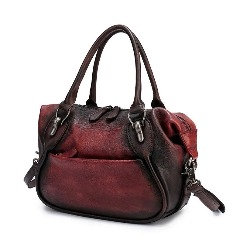 13" Vintage Leather Handbag Retro Shoulder Handbag Purse Western Leather Purses