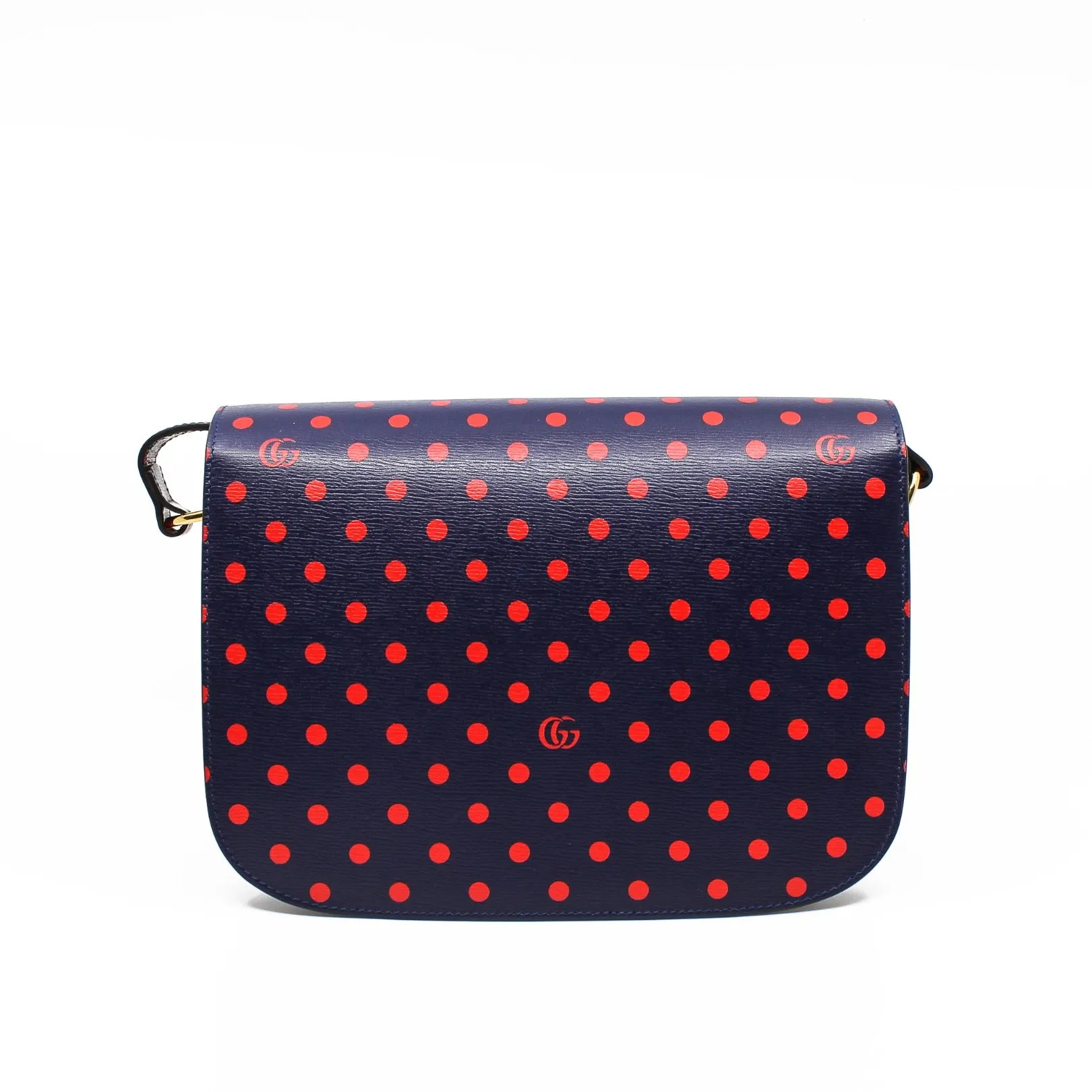 1955 Horsebit Bag in navy leather with red polka dots ghw
