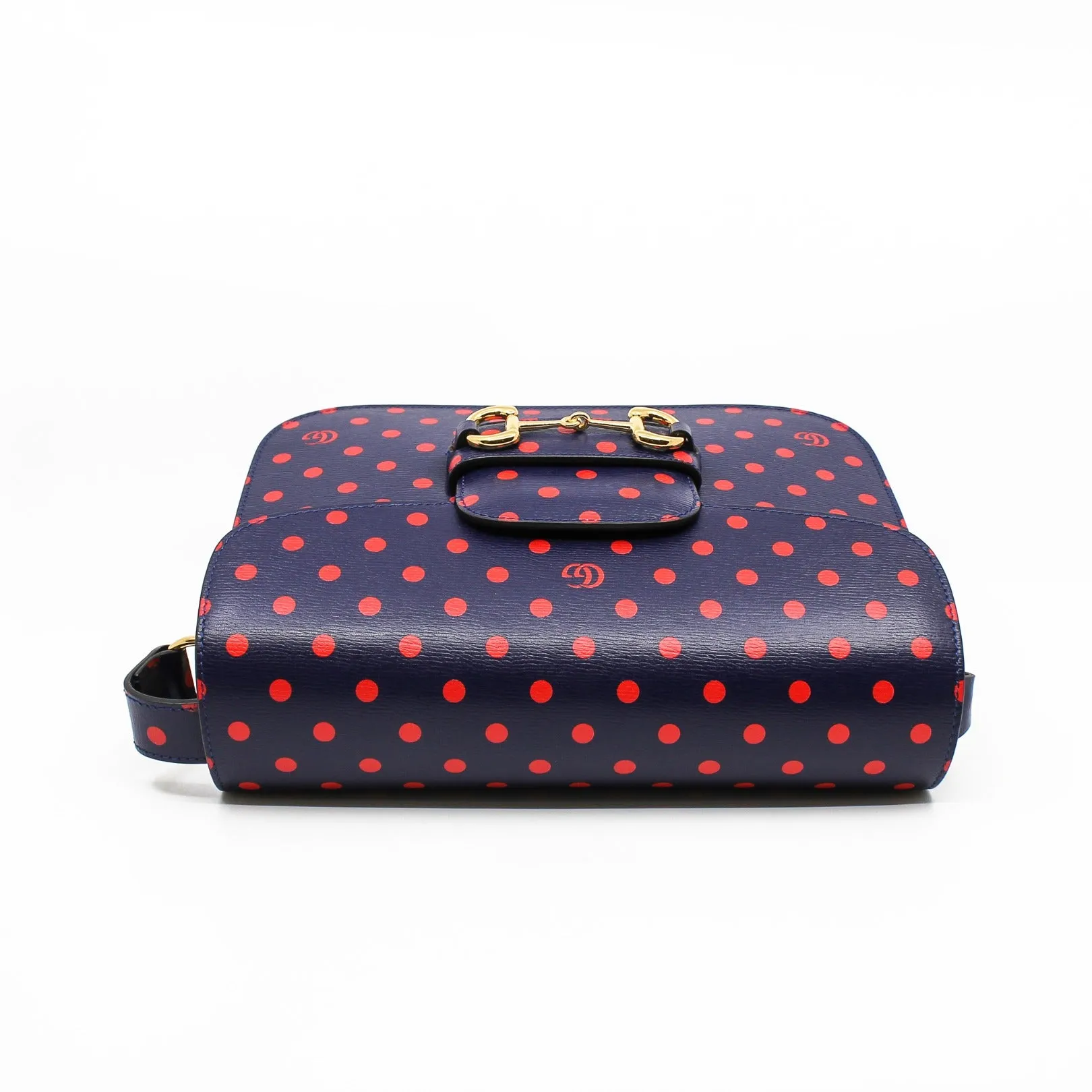 1955 Horsebit Bag in navy leather with red polka dots ghw