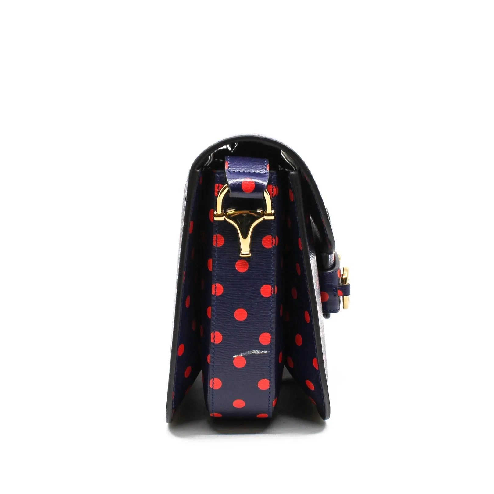 1955 Horsebit Bag in navy leather with red polka dots ghw