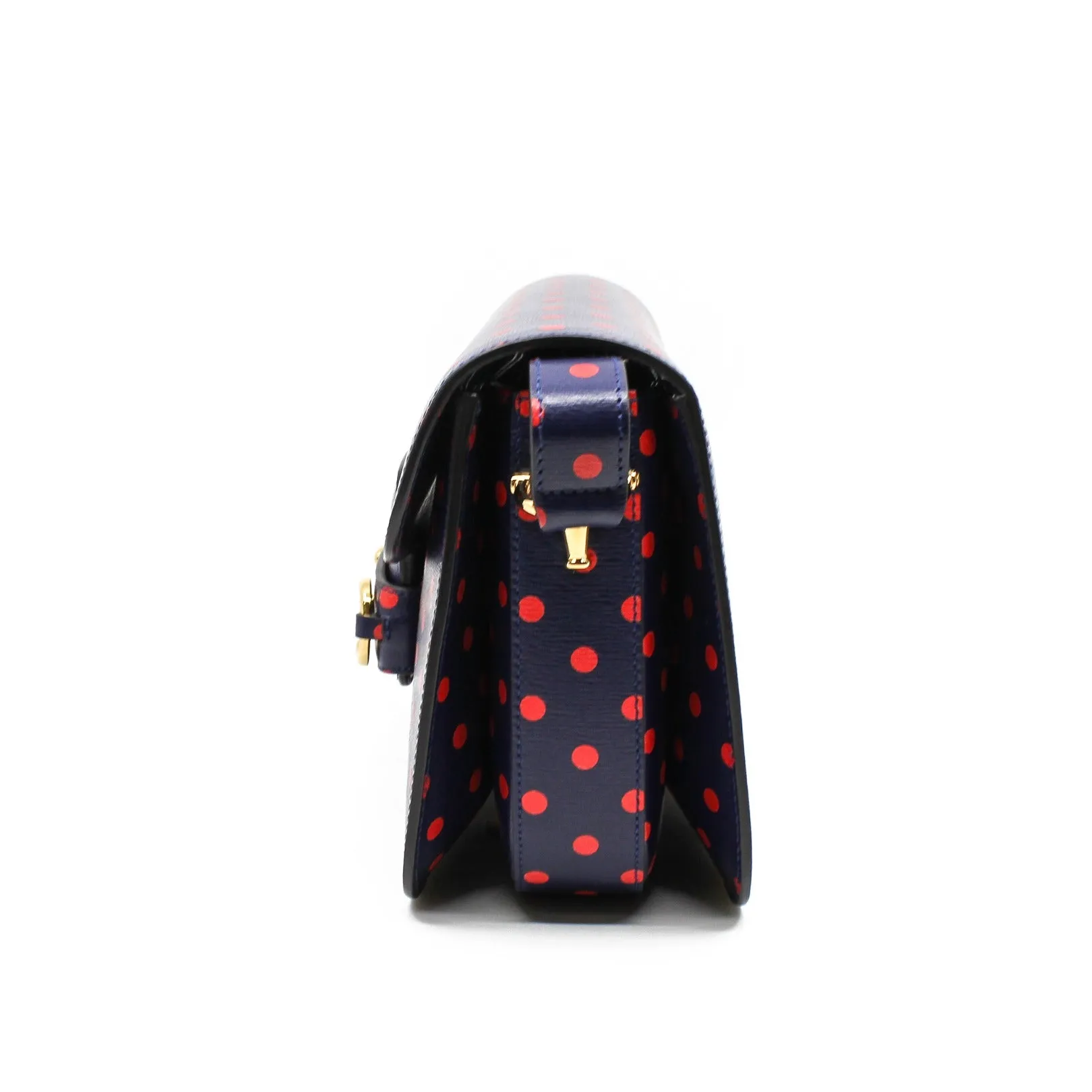 1955 Horsebit Bag in navy leather with red polka dots ghw