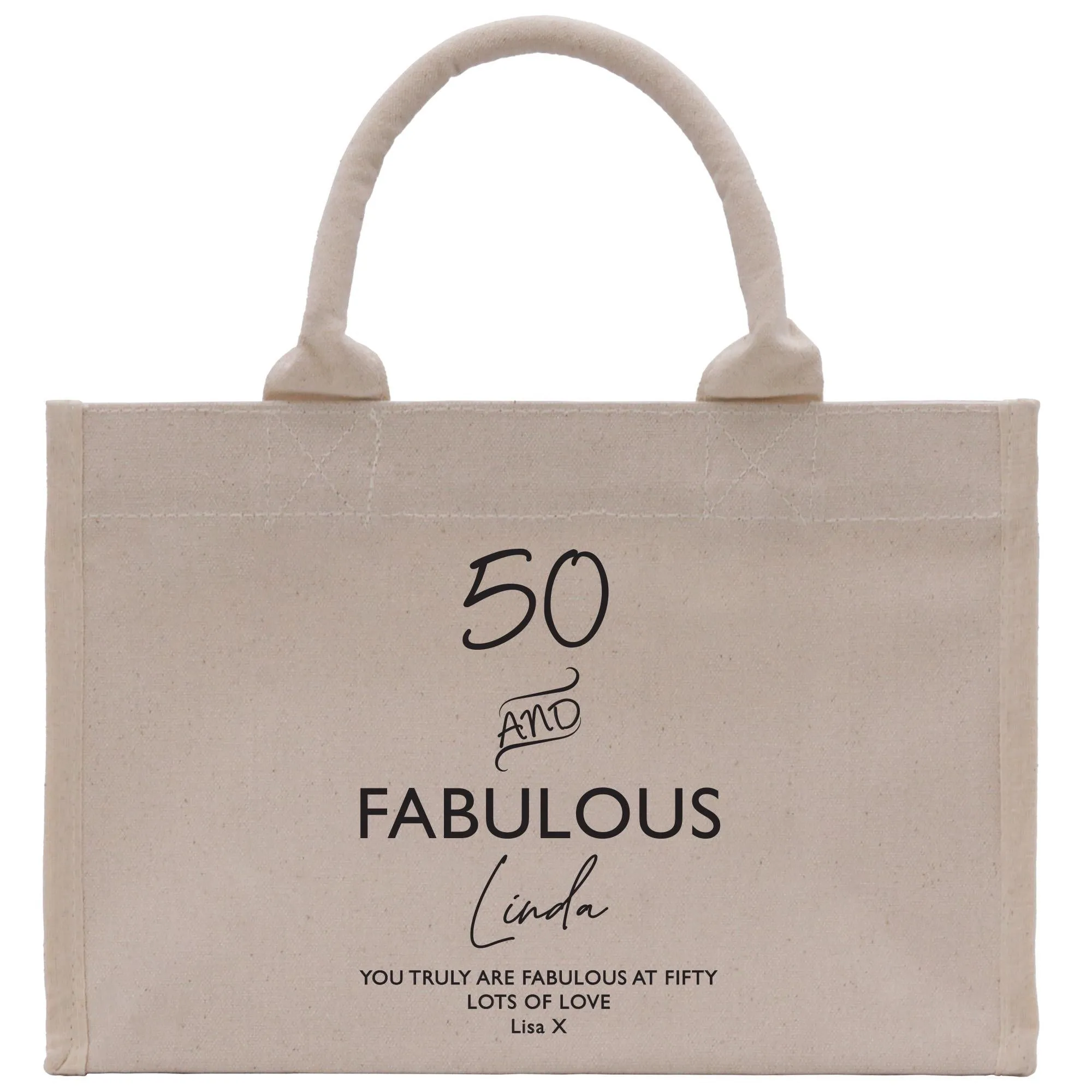 50 Fifty and Fabulous 50th Age Birthday Cotton Canvas Tote Bag 50th Birthday Gift For Women 50th Birthday Celebration Party Gift (BDT1020)