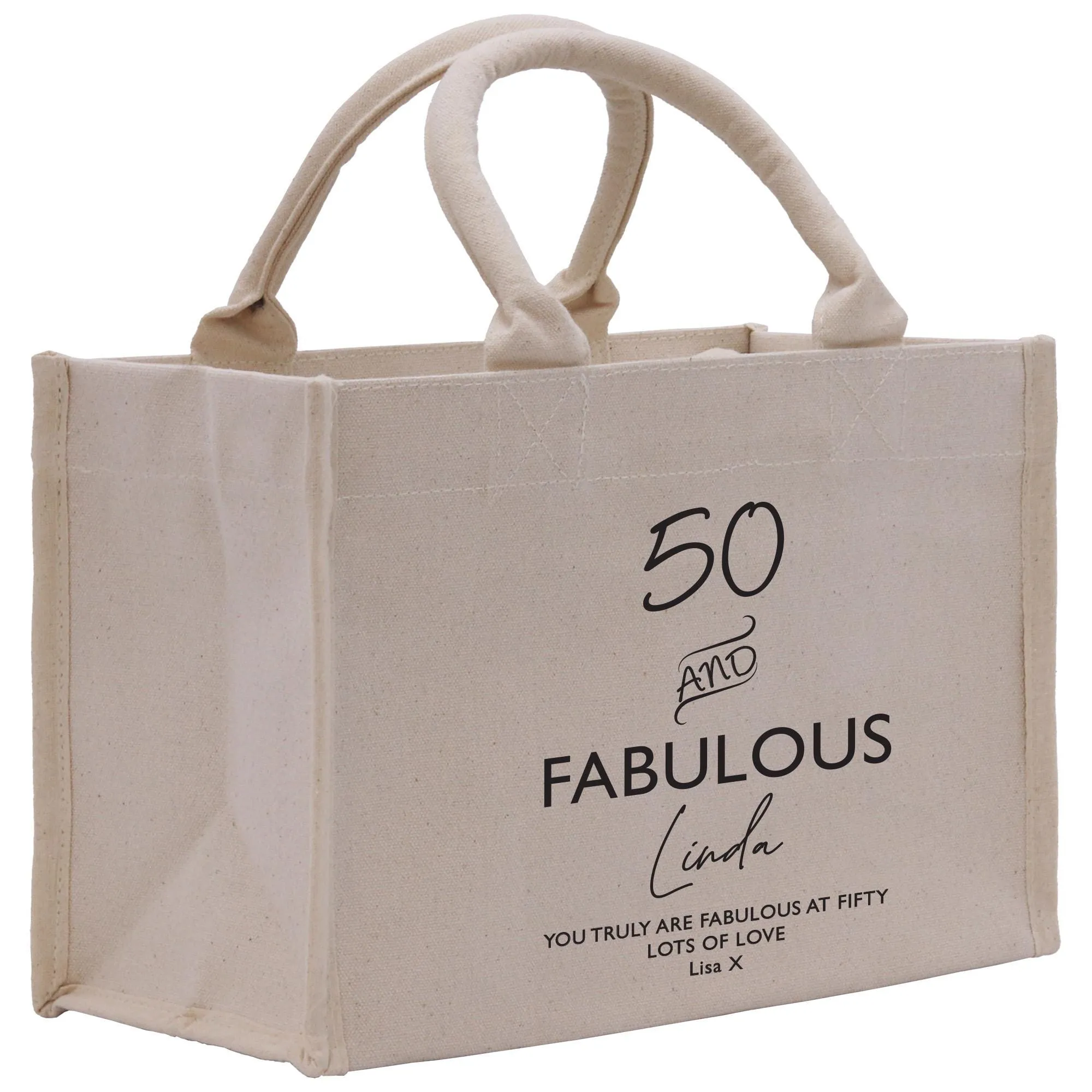 50 Fifty and Fabulous 50th Age Birthday Cotton Canvas Tote Bag 50th Birthday Gift For Women 50th Birthday Celebration Party Gift (BDT1020)