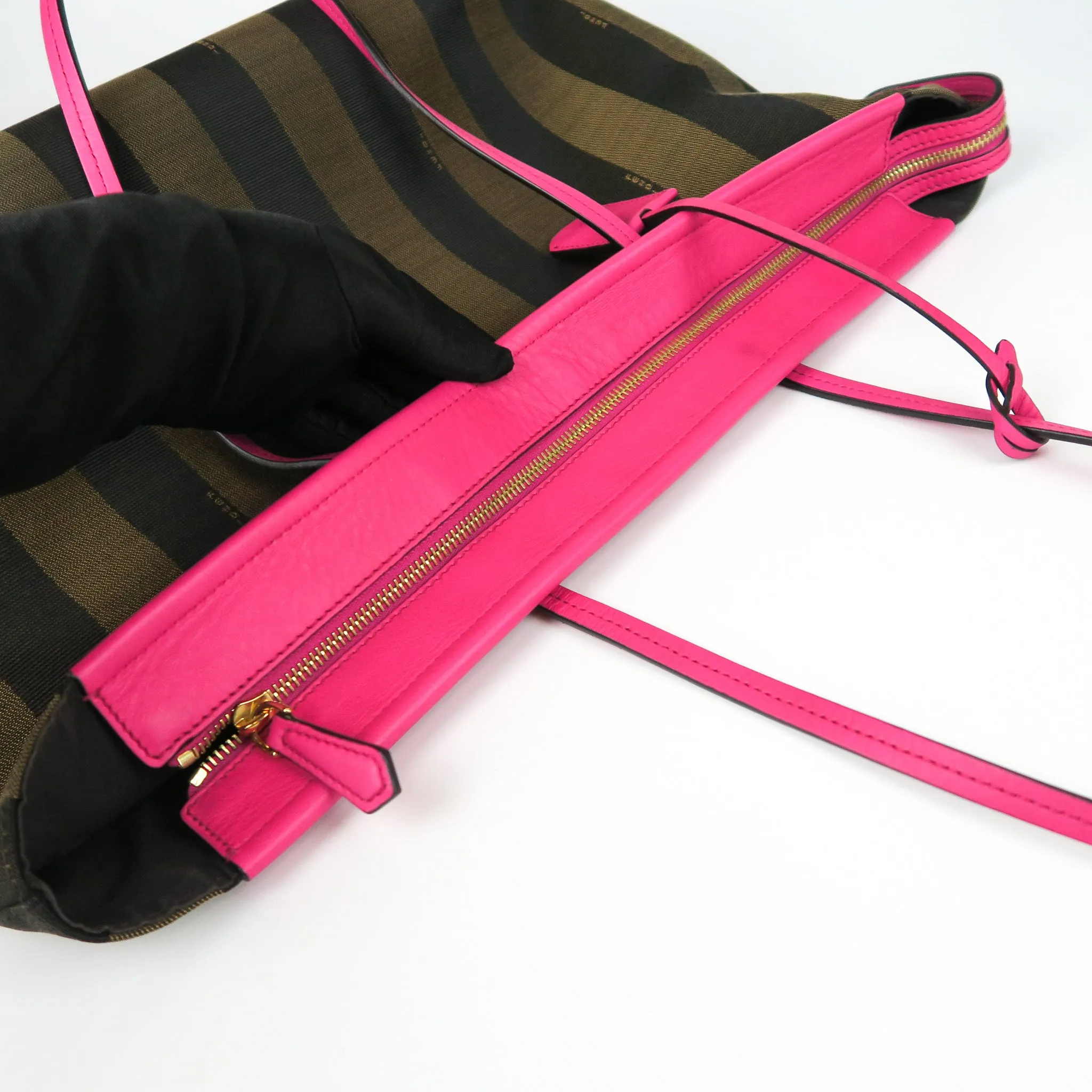 Amarena Leather Tobacco Pequin Striped Canvas