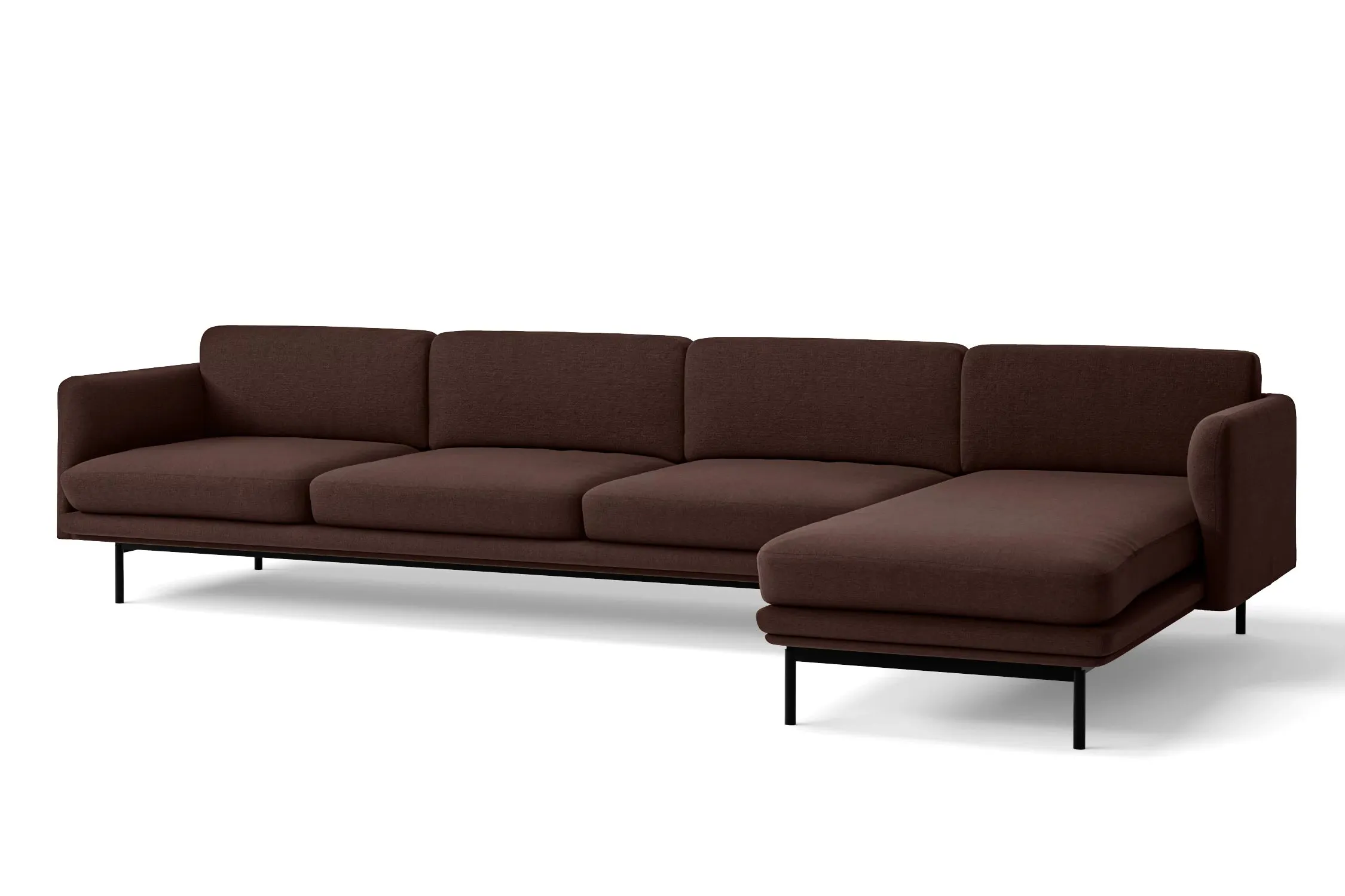 Ancona 4 Seater Right Hand Facing Chaise Lounge Corner Sofa Coffee Brown Linen Fabric