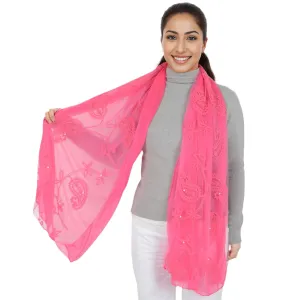 Anna-Kaci Women's Embroidered Floral Lace Scarf Solid Double Layered Faux Pearls Long Wrap Scarf