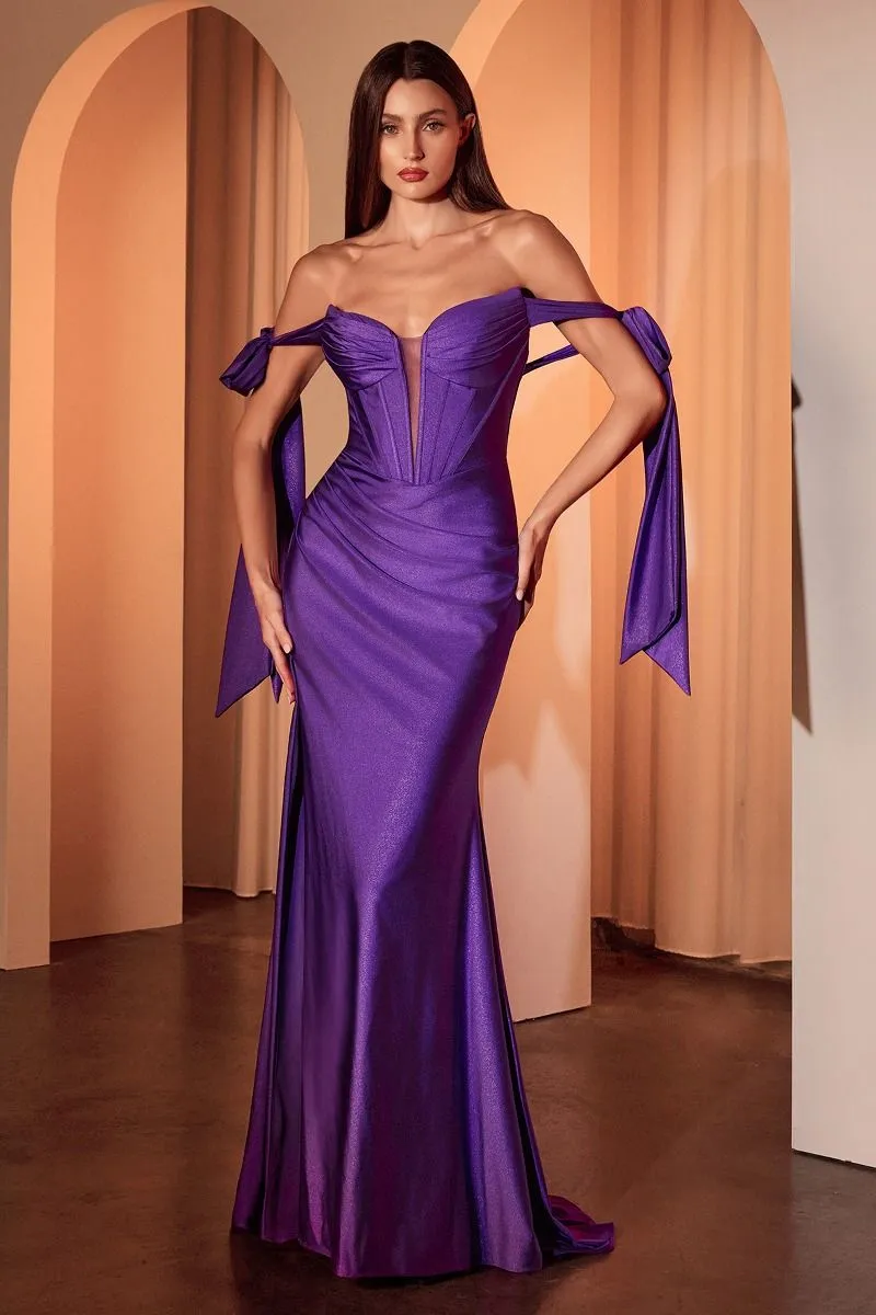 AUBRIELLE Off Shoulder Boned Corset Fitted Prom & Formal Dress