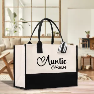 Auntie EST 2024 Cotton Canvas Tote Bag Birthday Gift For Auntie Bag New Auntie Gift Tote Bag