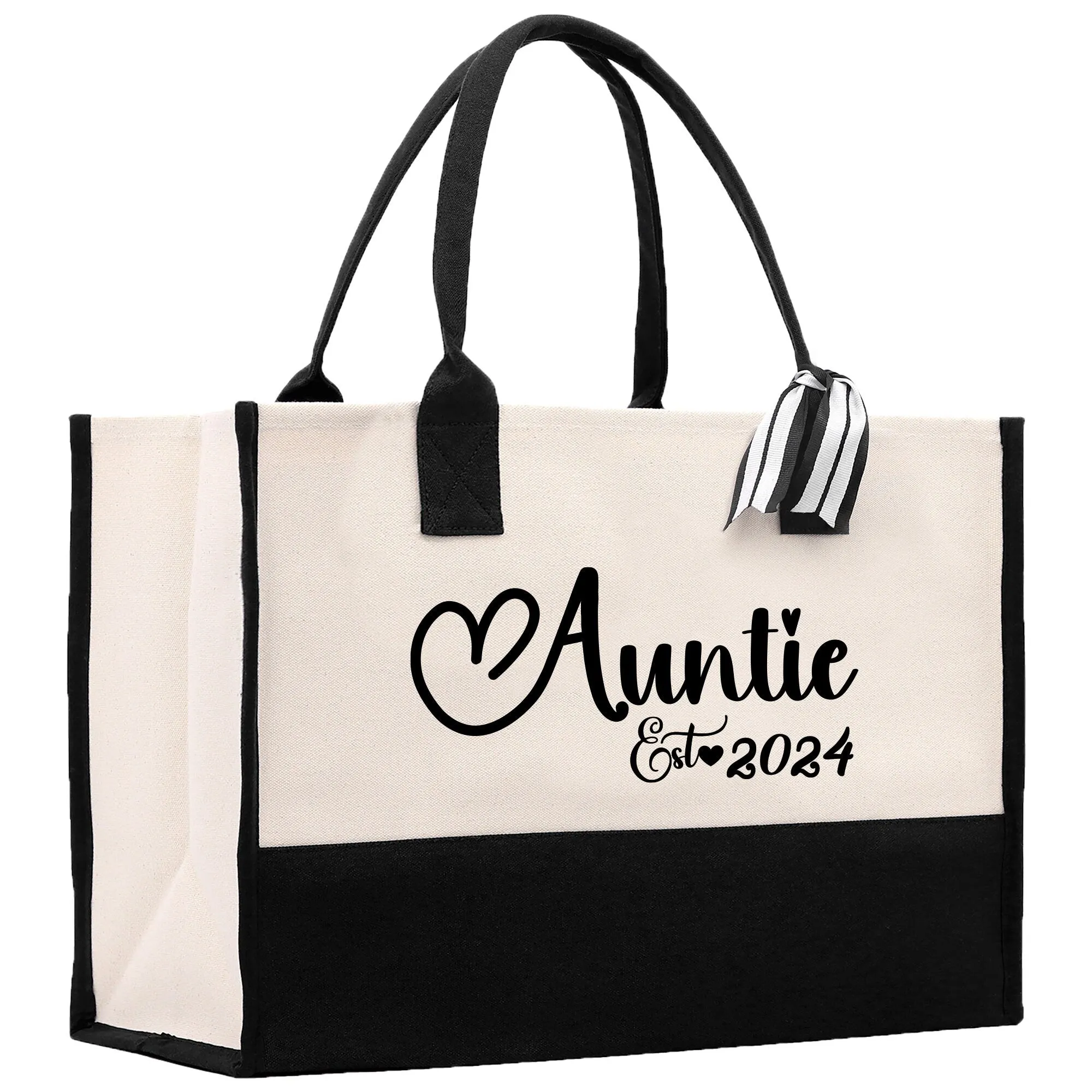 Auntie EST 2024 Cotton Canvas Tote Bag Birthday Gift For Auntie Bag New Auntie Gift Tote Bag
