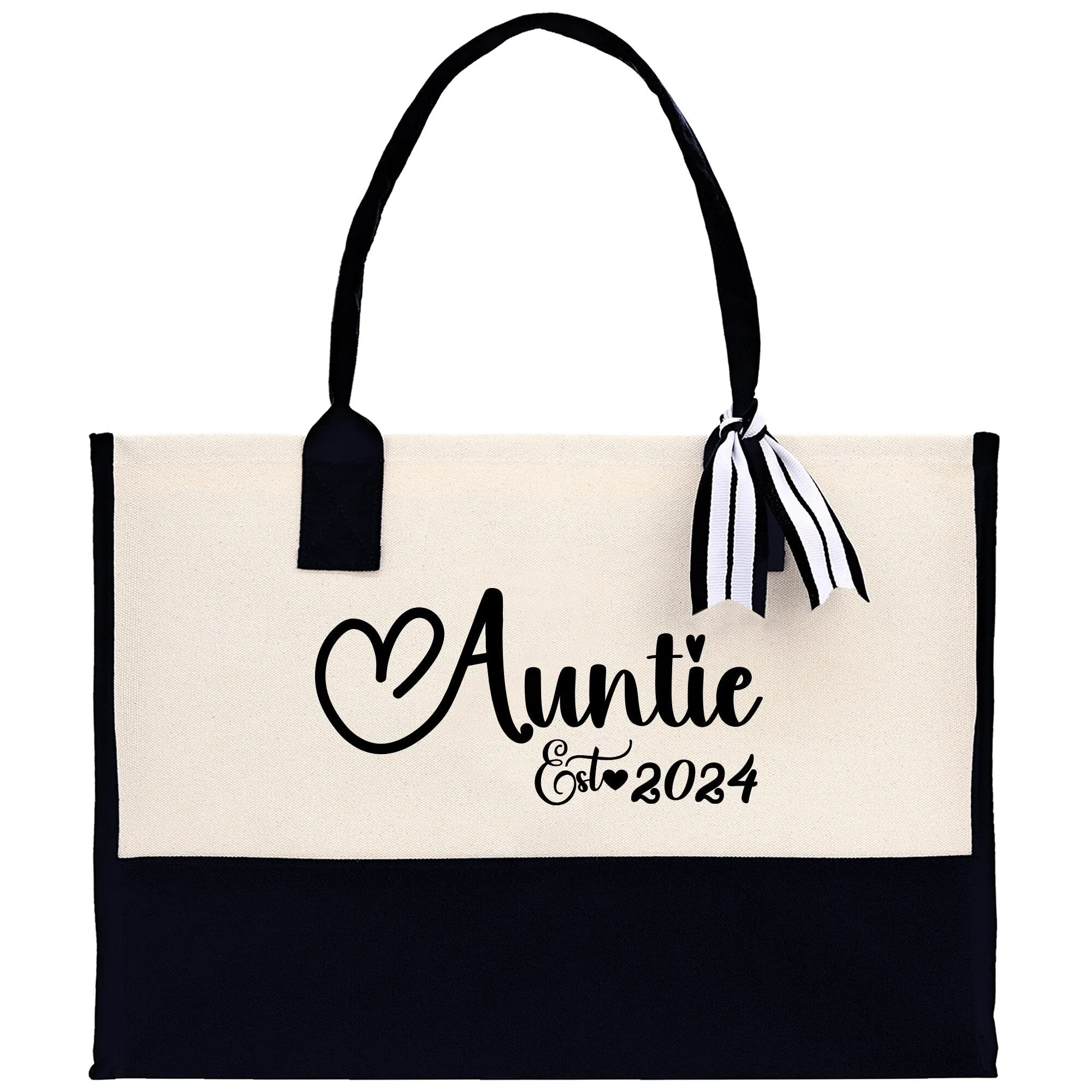 Auntie EST 2024 Cotton Canvas Tote Bag Birthday Gift For Auntie Bag New Auntie Gift Tote Bag