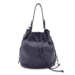 BALENCIAGA Grey Leather Papier Plate Bucket Drawstring Bag