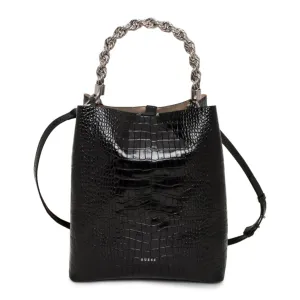 Black Leather Embossed Shoulder Bag with matching pouch