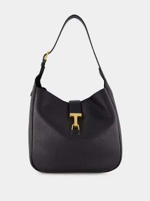 Black Leather Monarch Medium Hobo Bag