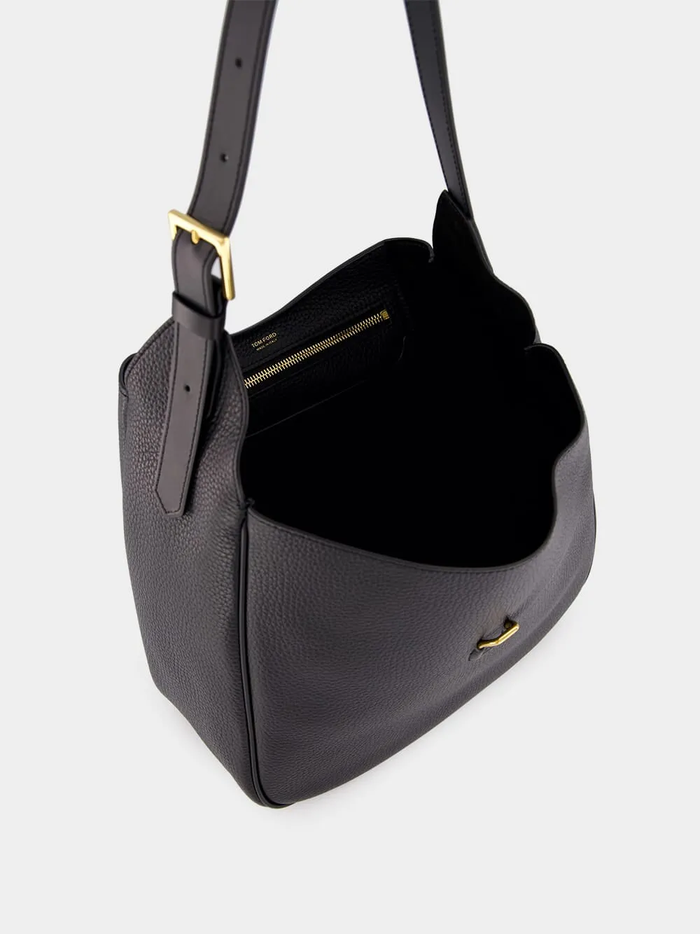 Black Leather Monarch Medium Hobo Bag
