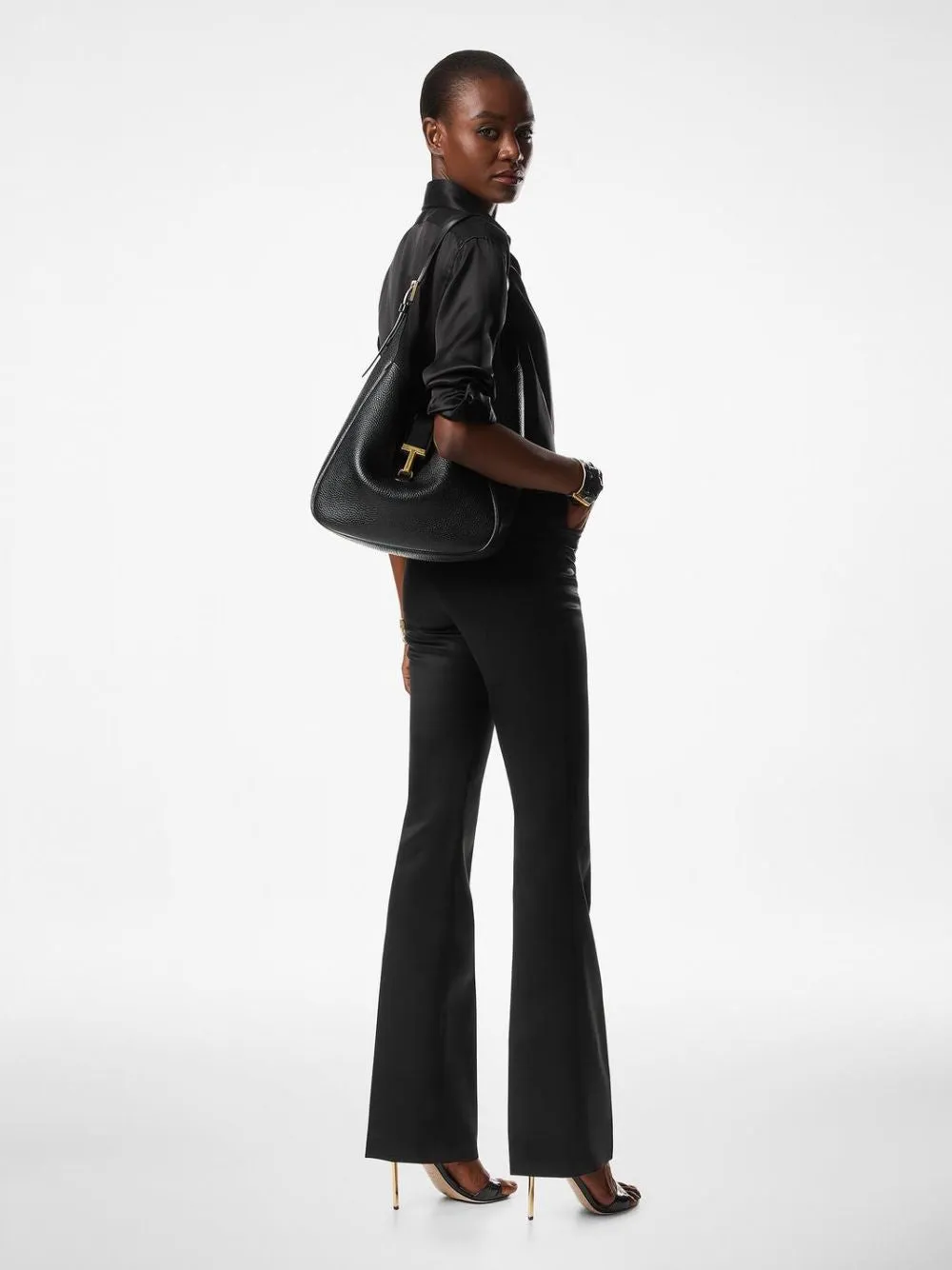 Black Leather Monarch Medium Hobo Bag