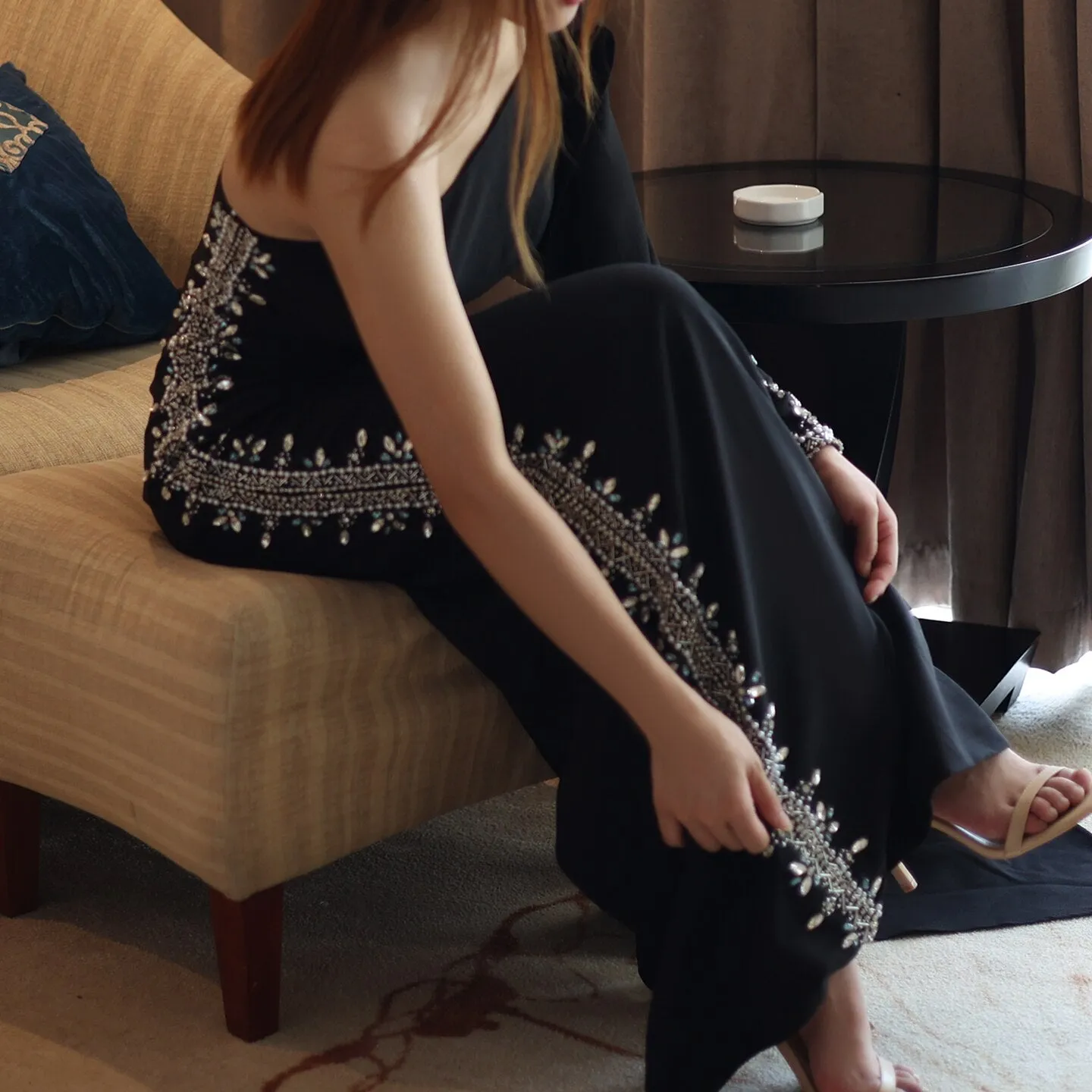 Black One Shoulder Mermaid Evening Dress with Cape Sleeve SS389