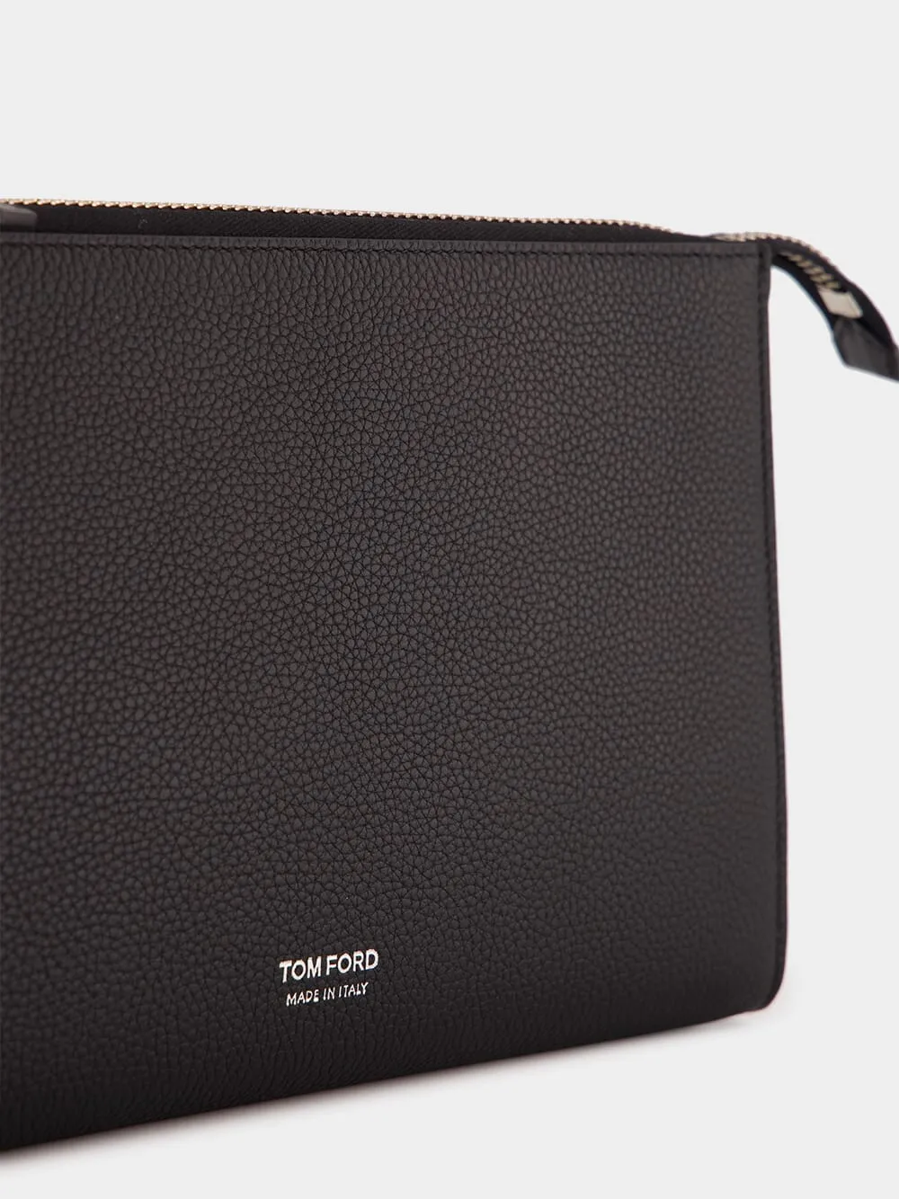 Black Soft Grain Leather Flat Pouch