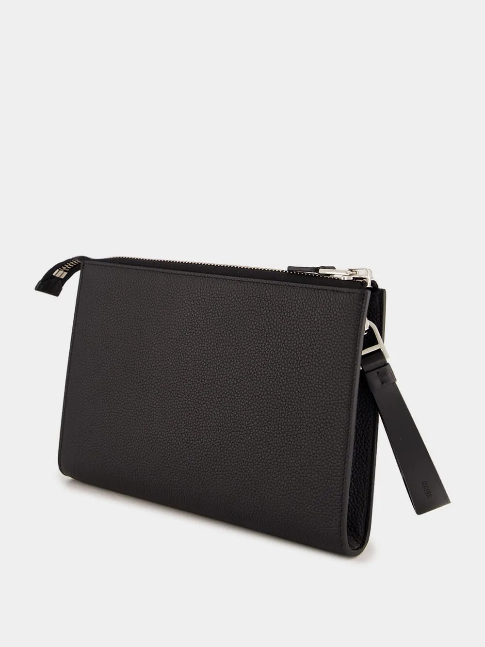 Black Soft Grain Leather Flat Pouch