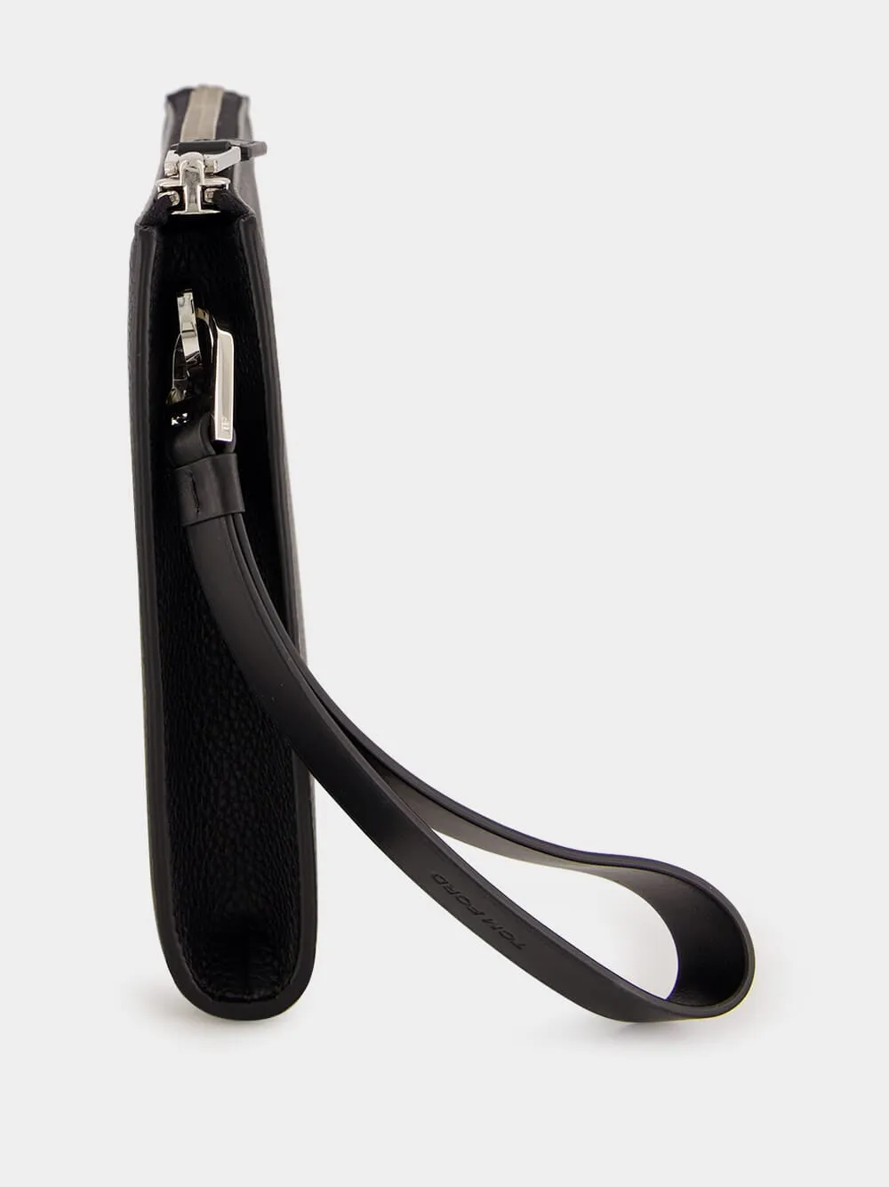 Black Soft Grain Leather Flat Pouch