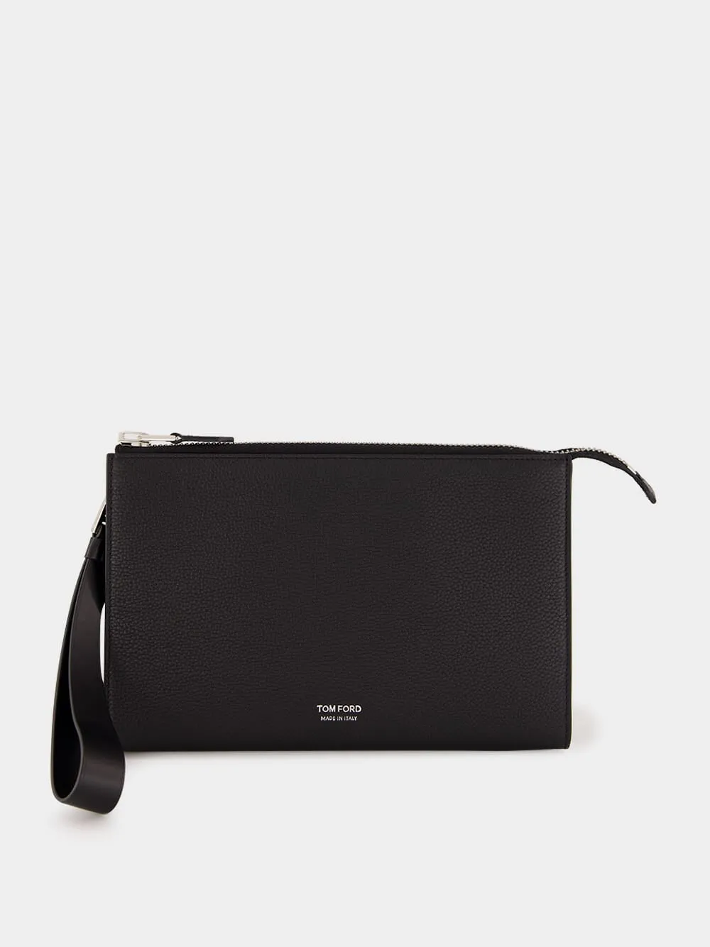 Black Soft Grain Leather Flat Pouch