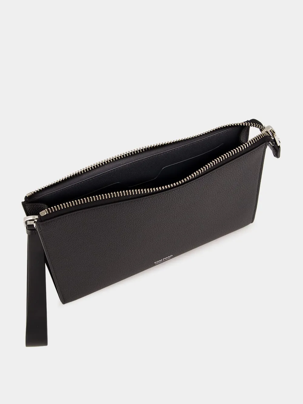 Black Soft Grain Leather Flat Pouch