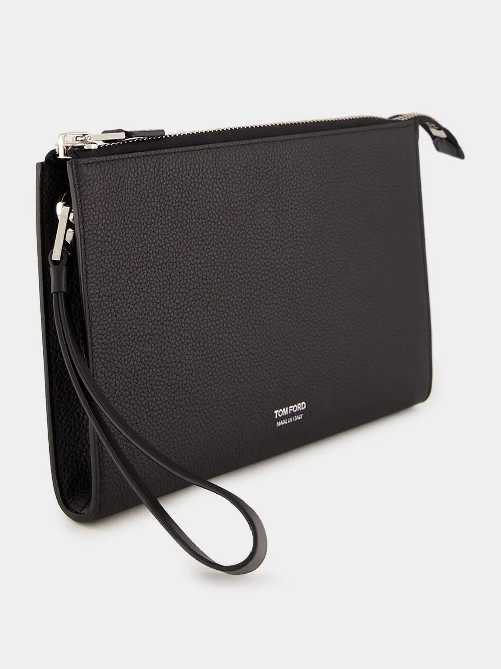 Black Soft Grain Leather Flat Pouch