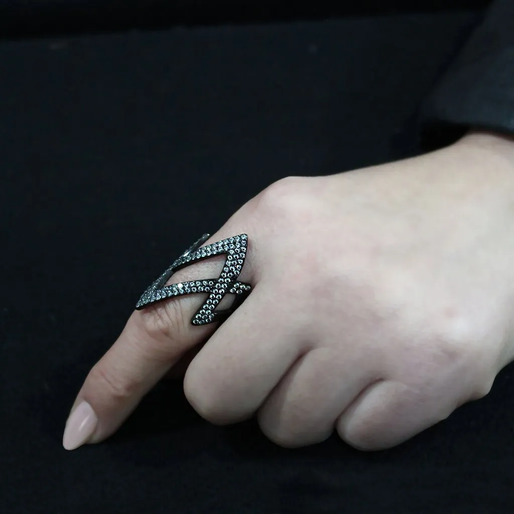 Black Stainless Steel Ring with AAA Grade CZ in Clear for Women Style TK3748
