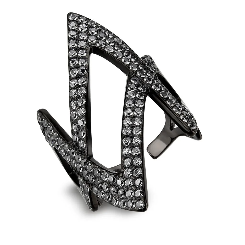Black Stainless Steel Ring with AAA Grade CZ in Clear for Women Style TK3748