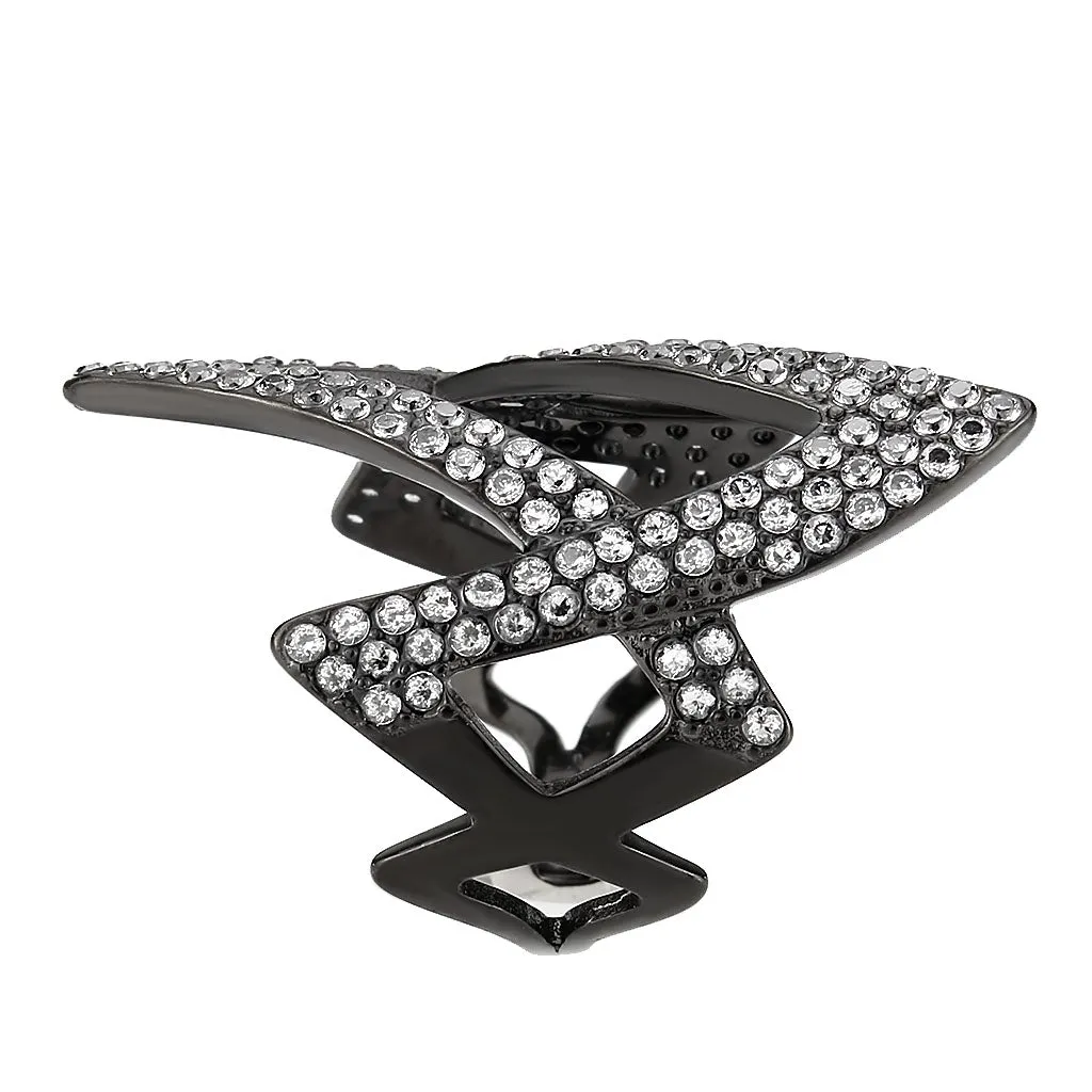 Black Stainless Steel Ring with AAA Grade CZ in Clear for Women Style TK3748
