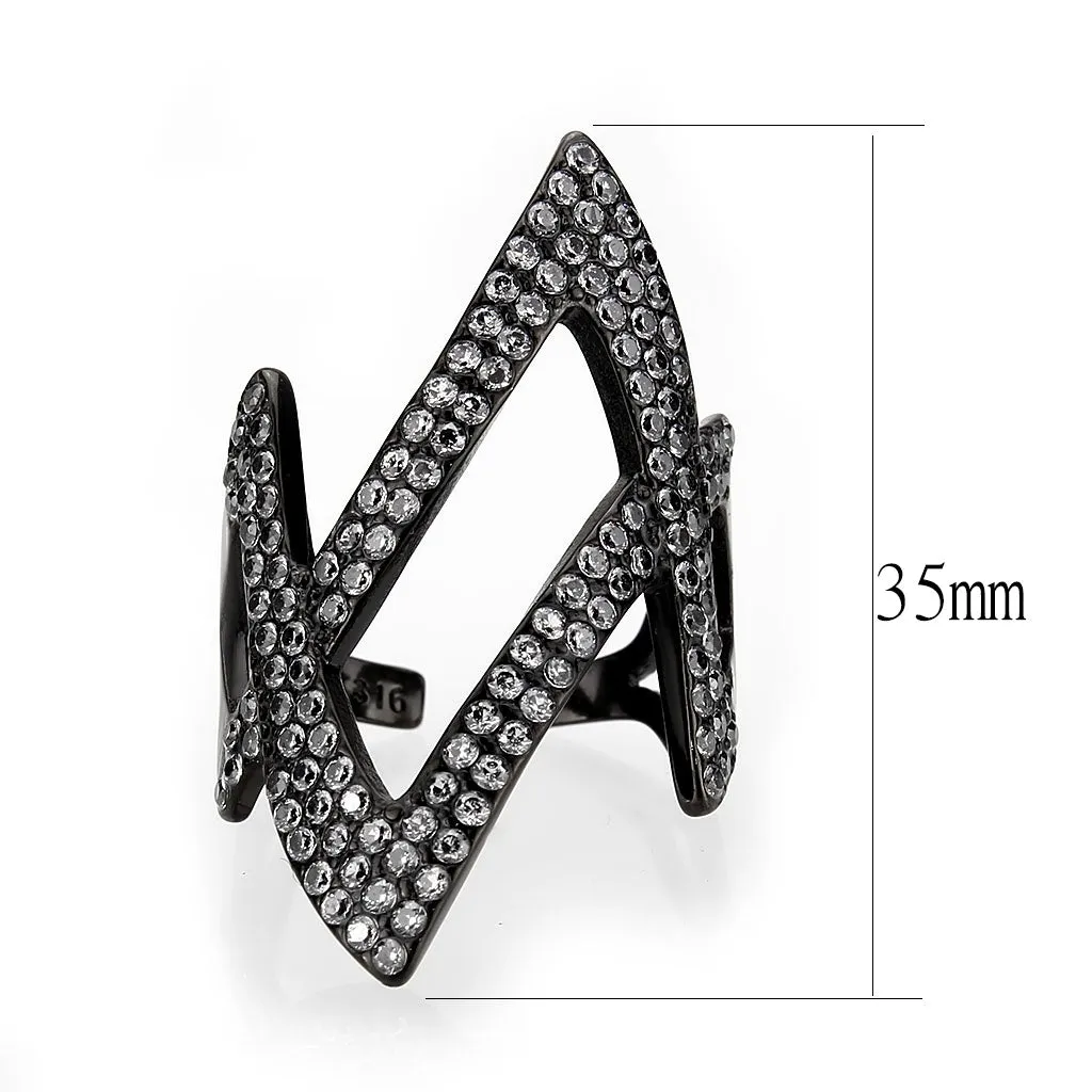 Black Stainless Steel Ring with AAA Grade CZ in Clear for Women Style TK3748