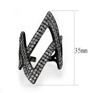 Black Stainless Steel Ring with AAA Grade CZ in Clear for Women Style TK3748