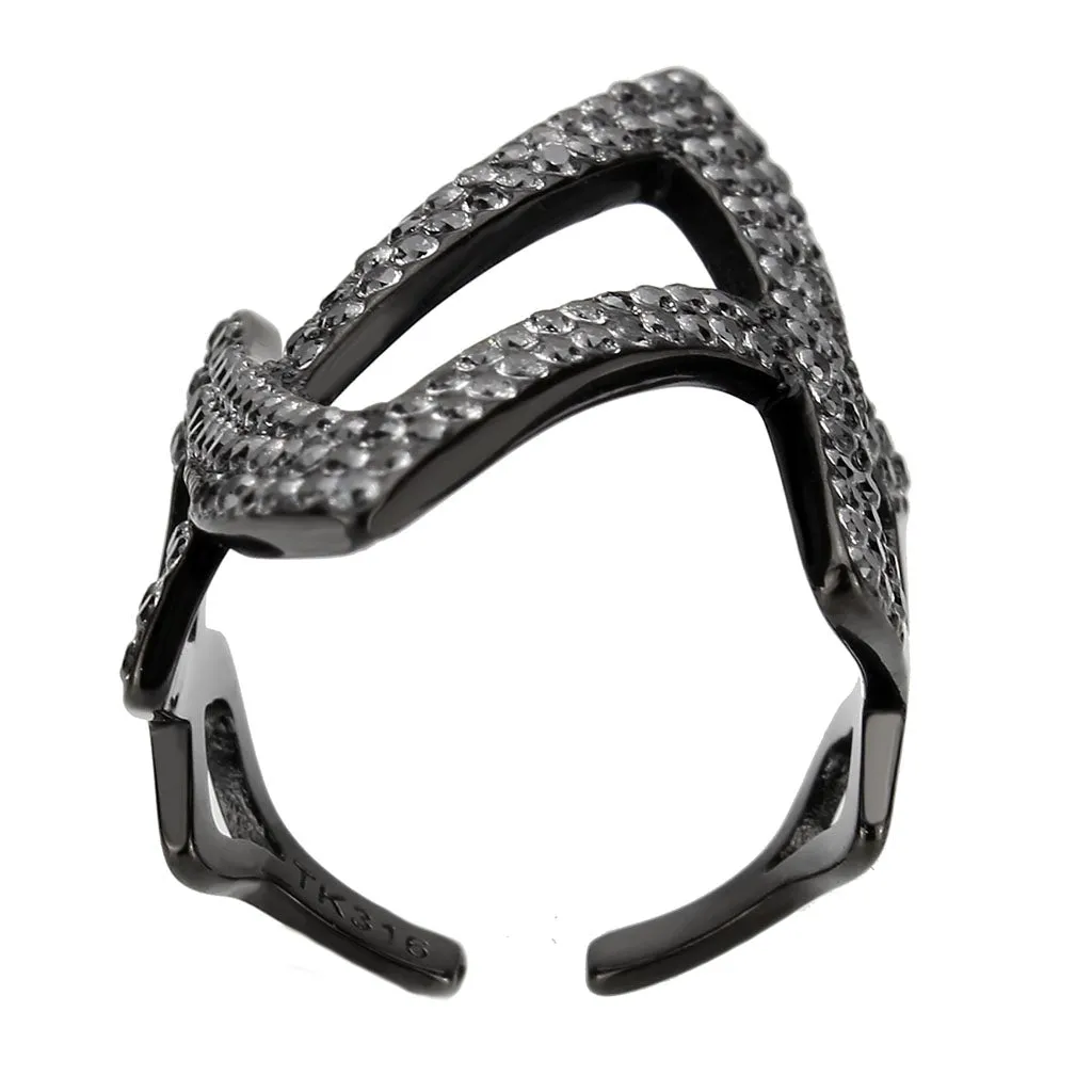 Black Stainless Steel Ring with AAA Grade CZ in Clear for Women Style TK3748