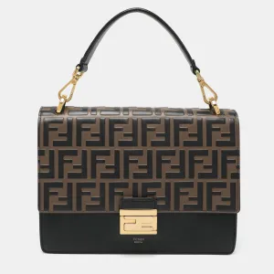 Black/Brown FF Embossed Leather Kan U Top Handle Bag