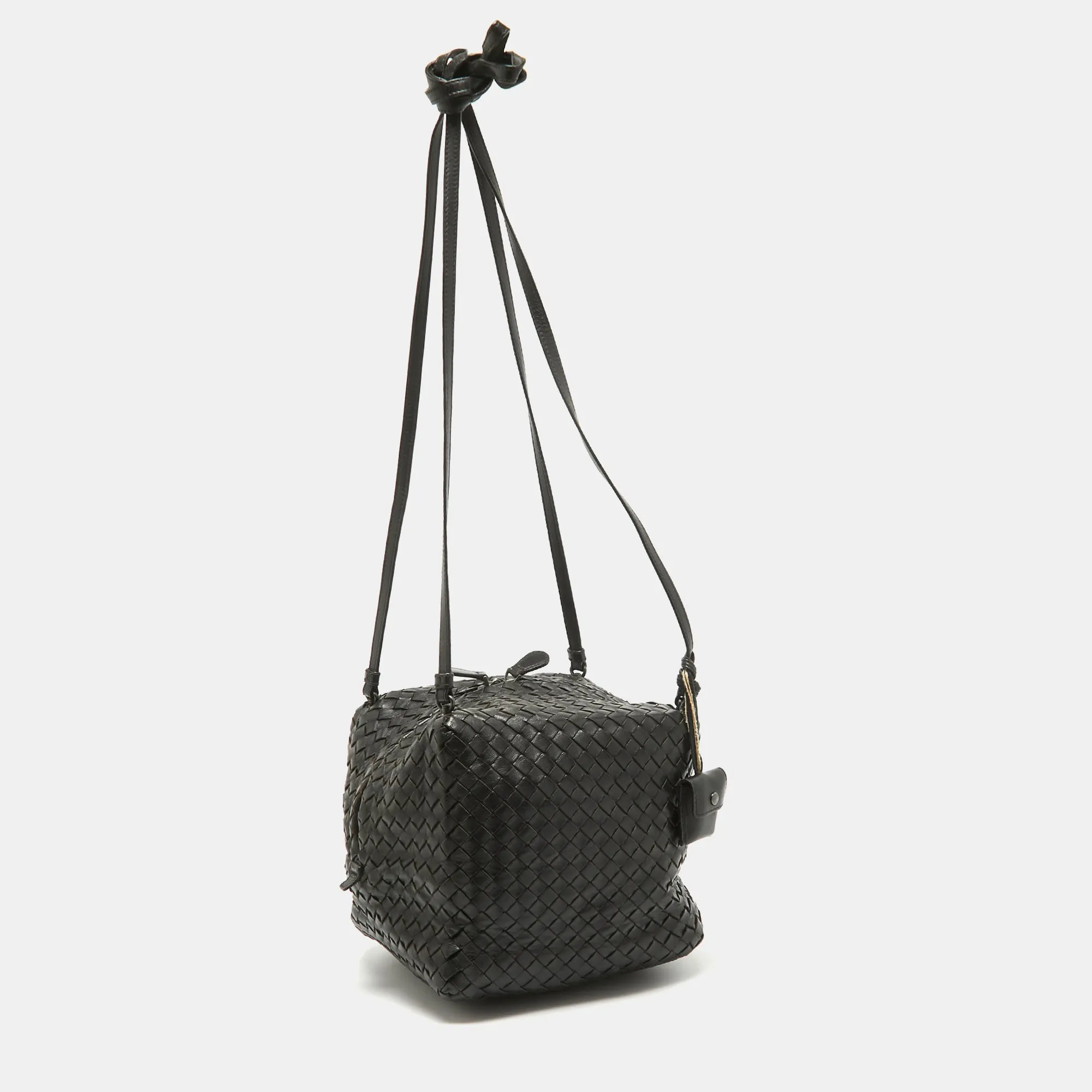 BOTTEGA VENETA Dark Choco Brown Intrecciato Leather Cube Shoulder Bag