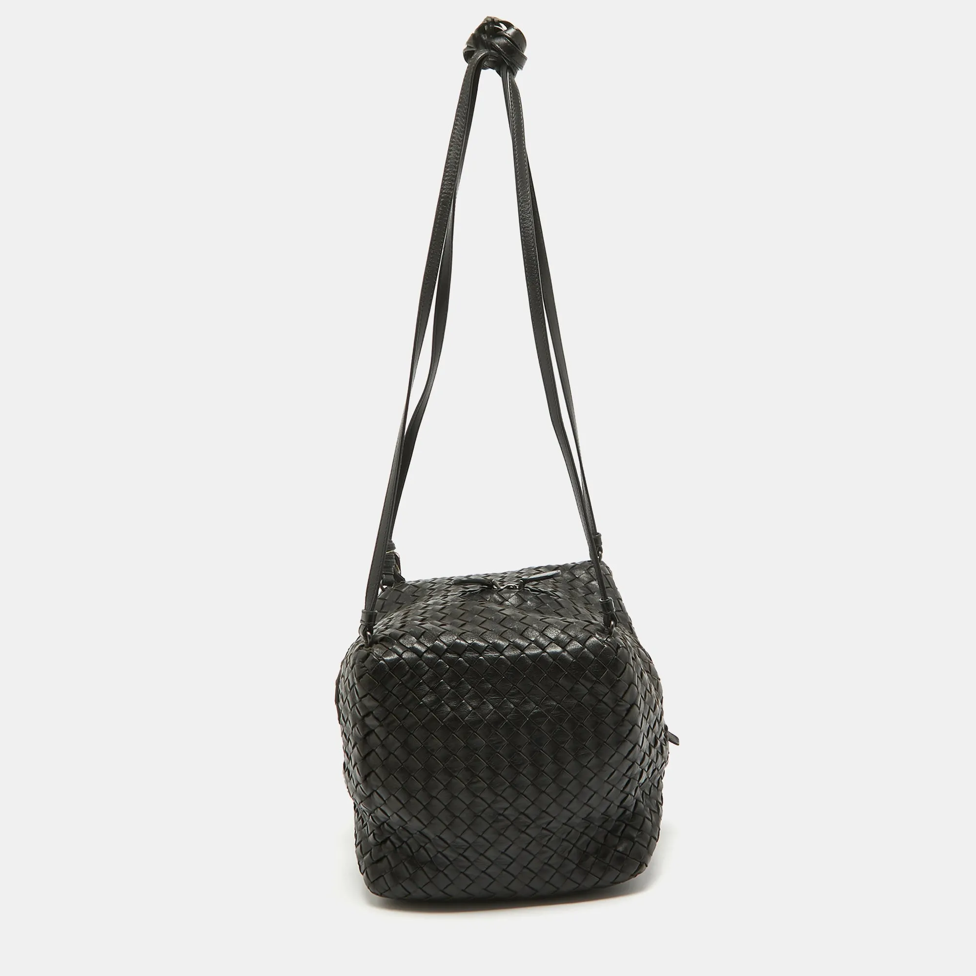 BOTTEGA VENETA Dark Choco Brown Intrecciato Leather Cube Shoulder Bag