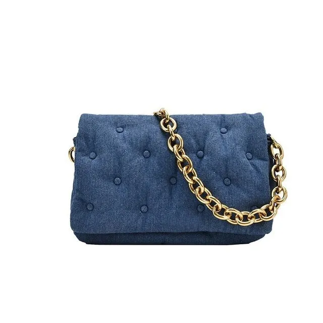 Branded Women's Shoulder Bags 2020 Denim Quality Thick Metal Chain Shoulder Purses And Handbag Women Clutch Bags Ladies Hobo Bag