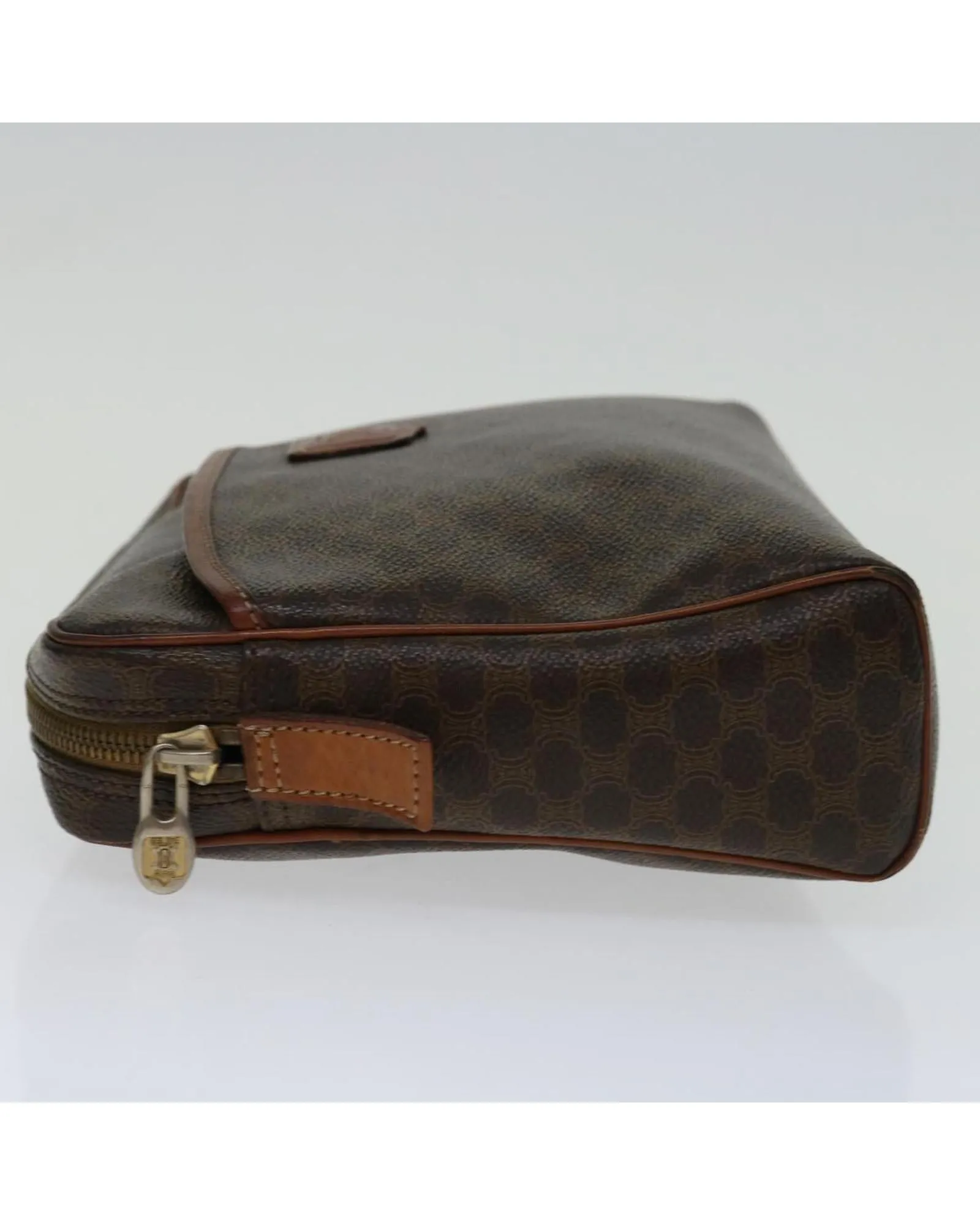 Brown Macadam Canvas Clutch Bag with PVC Leather Material - Italy Made
