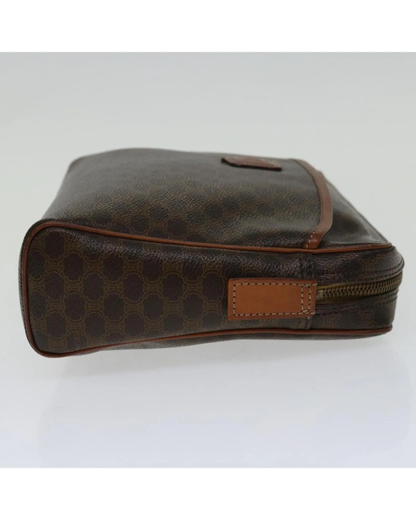 Brown Macadam Canvas Clutch Bag with PVC Leather Material - Italy Made