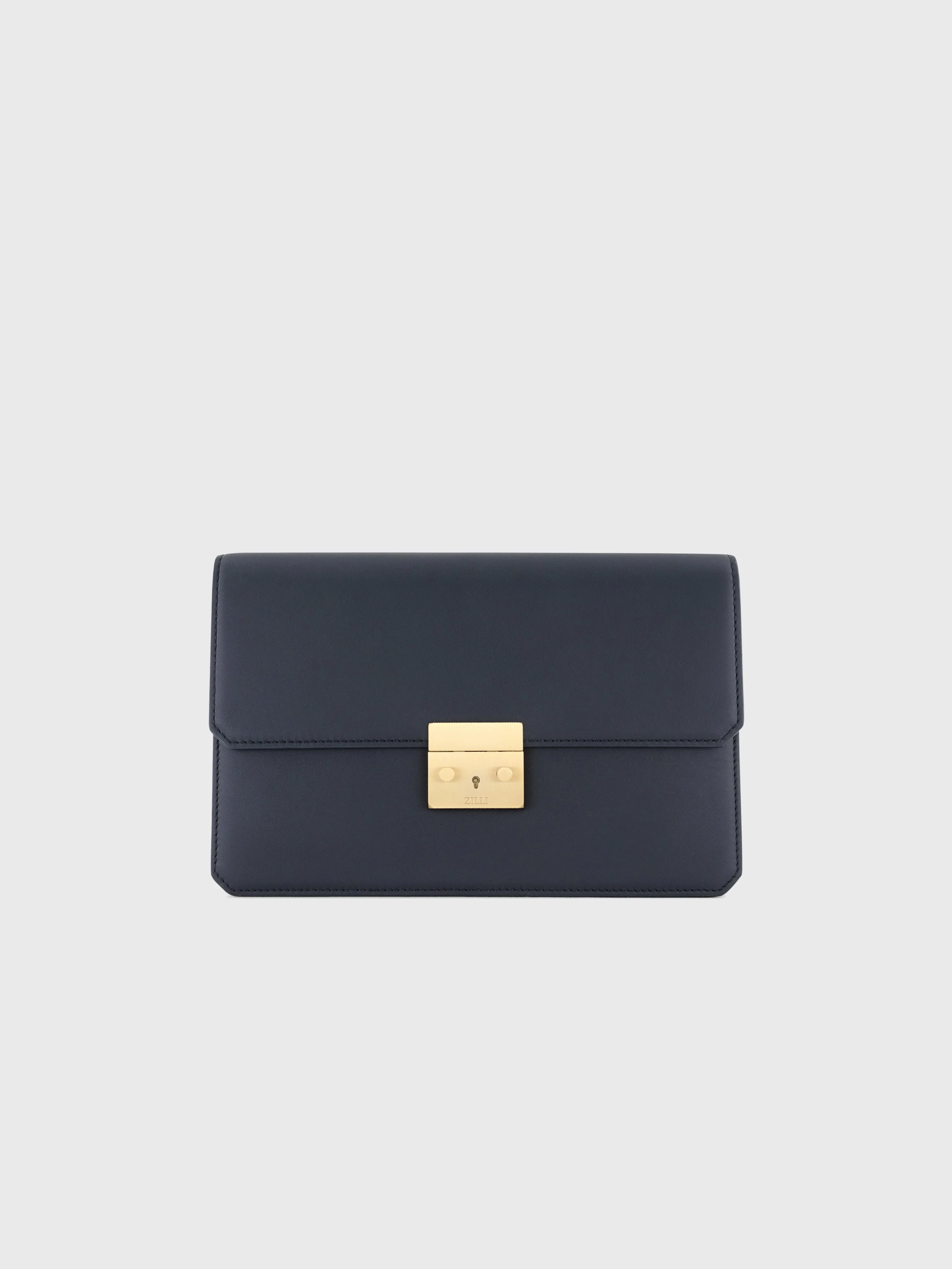 Calfskin Clutch Bag with Crocodile Details Blue Navy