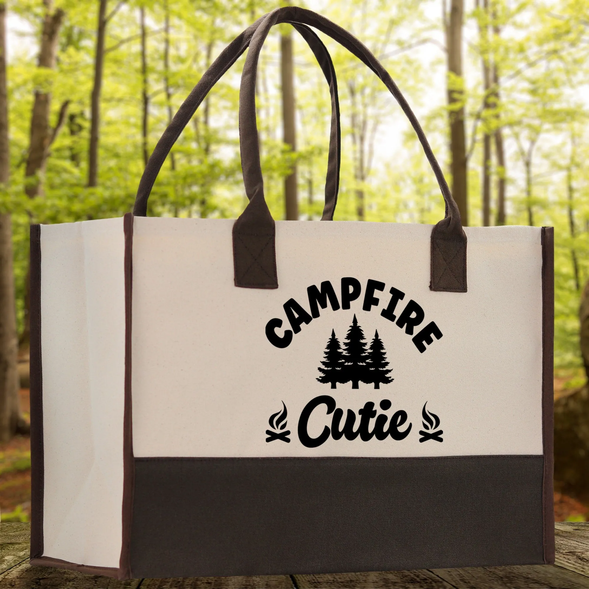 Campfire Cutie Cotton Canvas Chic Tote Bag Camping Tote Camping Lover Gift Tote Bag Outdoor Tote Weekender Tote Camper Multipurpose Tote