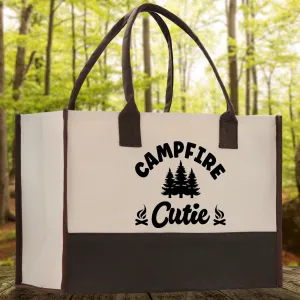 Campfire Cutie Cotton Canvas Chic Tote Bag Camping Tote Camping Lover Gift Tote Bag Outdoor Tote Weekender Tote Camper Multipurpose Tote