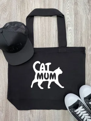 Cat Mum Silhouette Cotton Canvas Shoulder Tote Bag