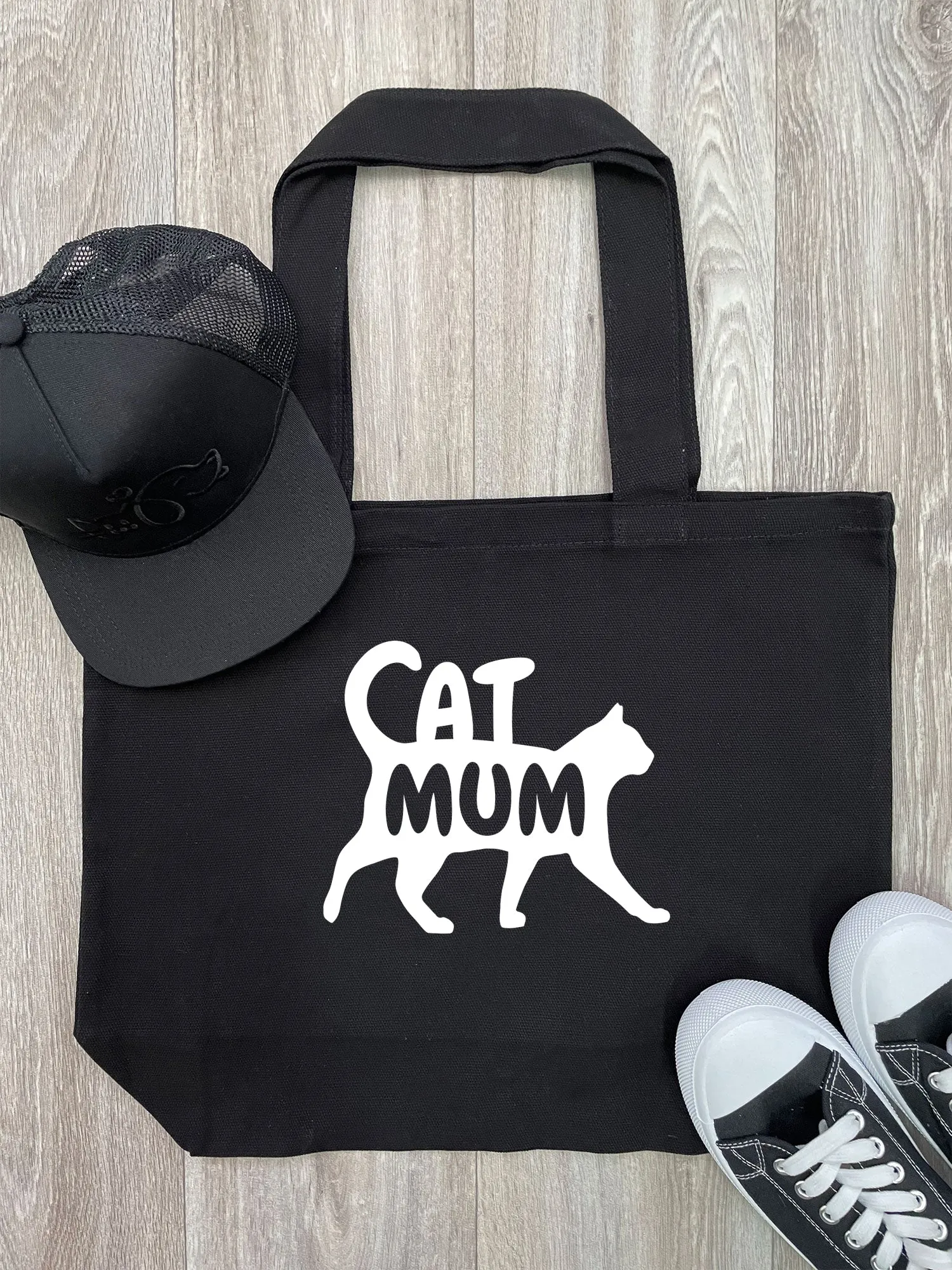 Cat Mum Silhouette Cotton Canvas Shoulder Tote Bag
