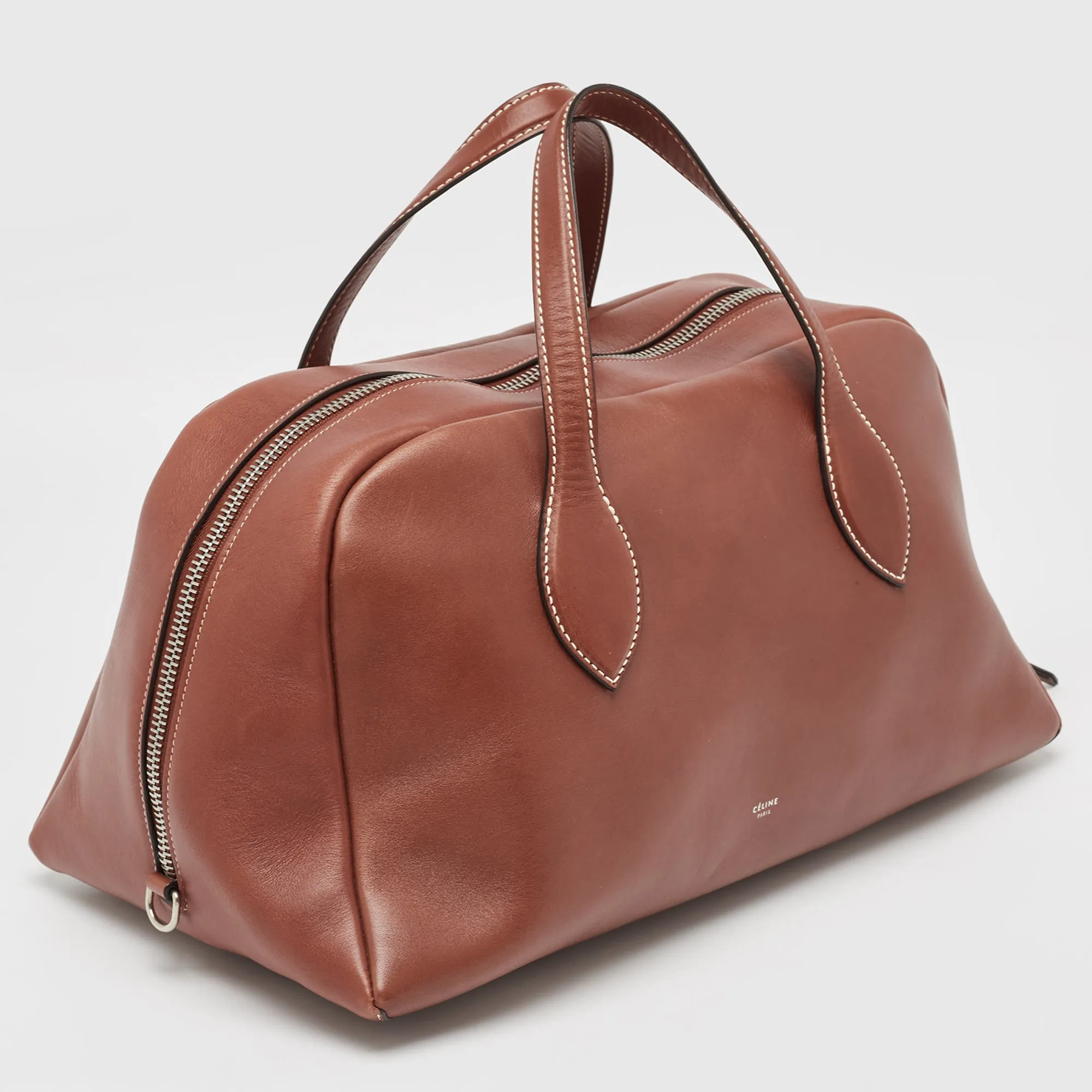 CELINE Brown Leather Medium Bowling Bag