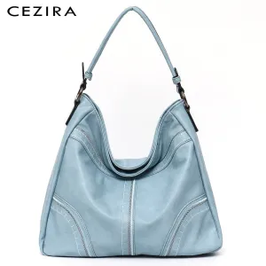 CEZIRA Casual Large PU Vegan Leather Shoulder Bag For Women Brand Luxury Thread Hobo Handbag Tote Female Fashion Crossbody Purse