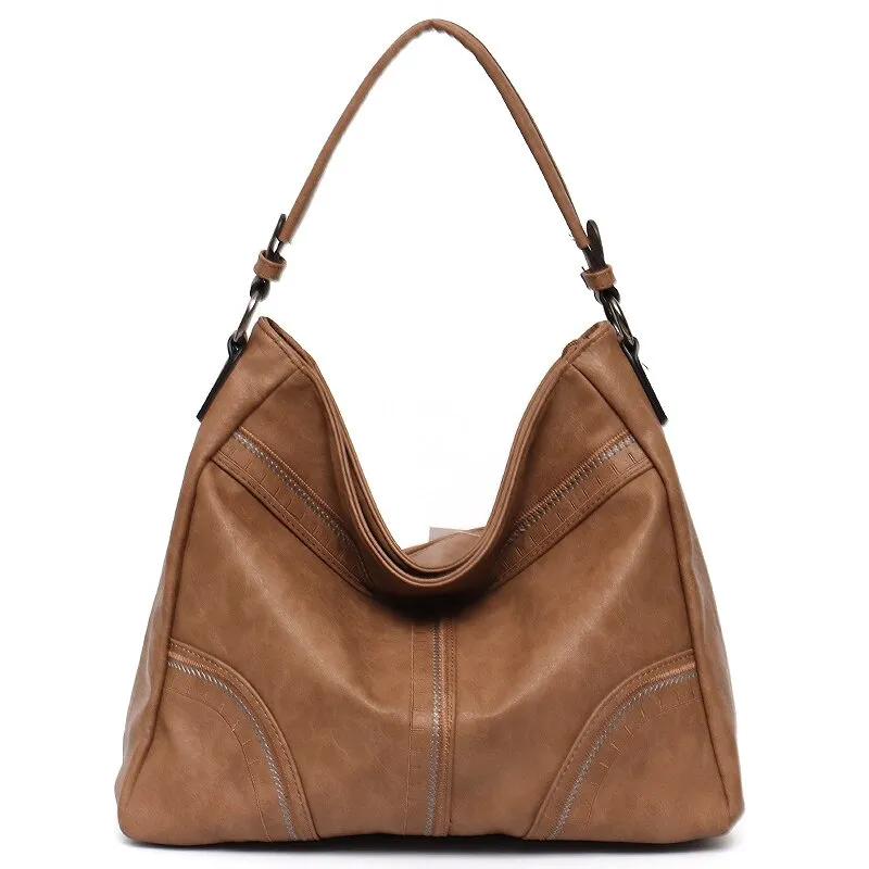 CEZIRA Casual Large PU Vegan Leather Shoulder Bag For Women Brand Luxury Thread Hobo Handbag Tote Female Fashion Crossbody Purse