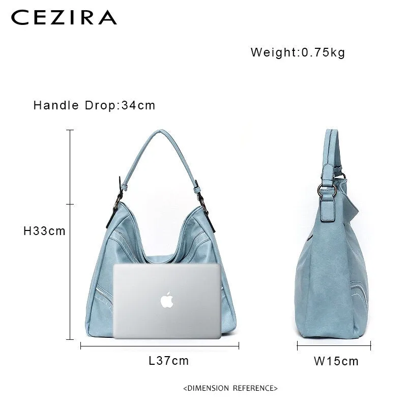CEZIRA Casual Large PU Vegan Leather Shoulder Bag For Women Brand Luxury Thread Hobo Handbag Tote Female Fashion Crossbody Purse