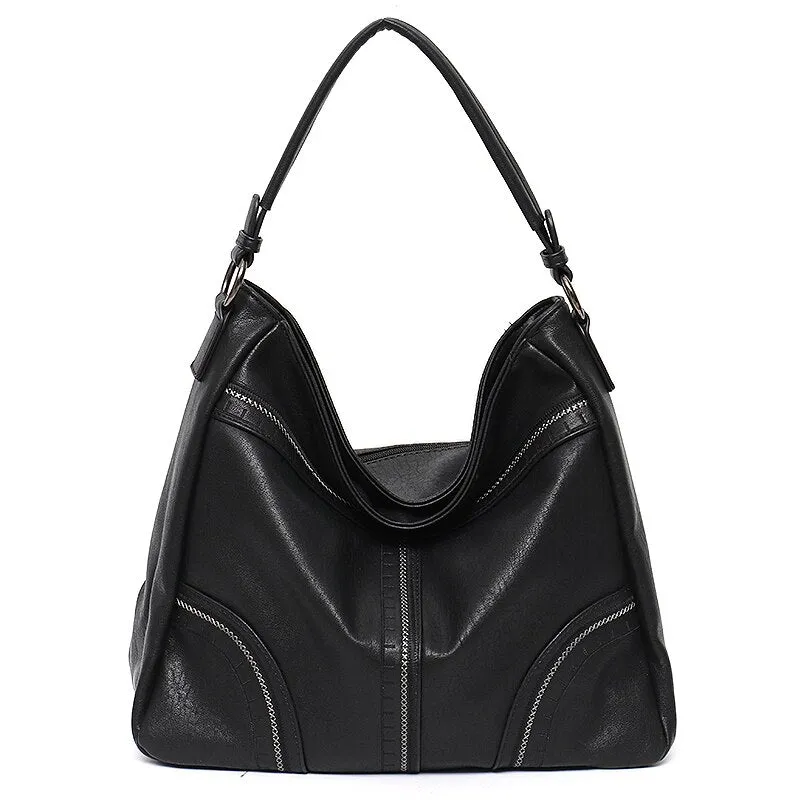 CEZIRA Casual Large PU Vegan Leather Shoulder Bag For Women Brand Luxury Thread Hobo Handbag Tote Female Fashion Crossbody Purse